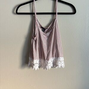 Striped Lace Hem Women's Top